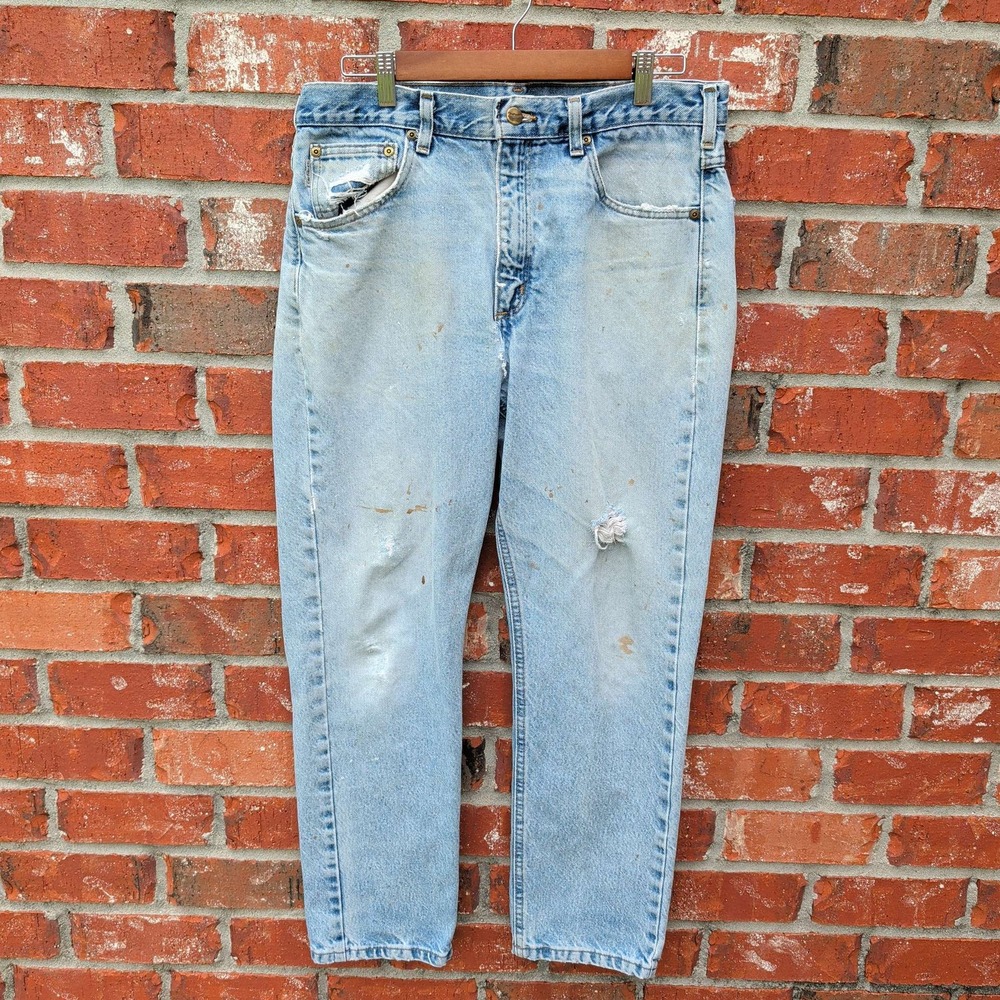 Carhartt B18 DST Jeans Mens 34x30 Blue Light Wash Distressed Traditional Fit